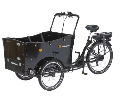 AMCargoBikes Curve Kindergarten Open Cargo Electric Tricycle – Black – Updated Model